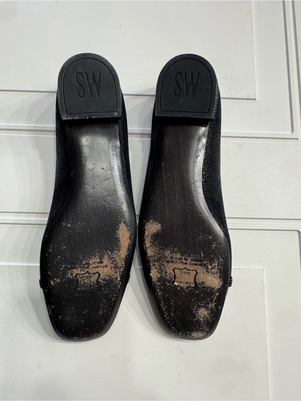 Stuart Weitzman Women’s Size 7.5 Black Square Tortoise Toe Mary Jane Loafers - Picture 8 of 9